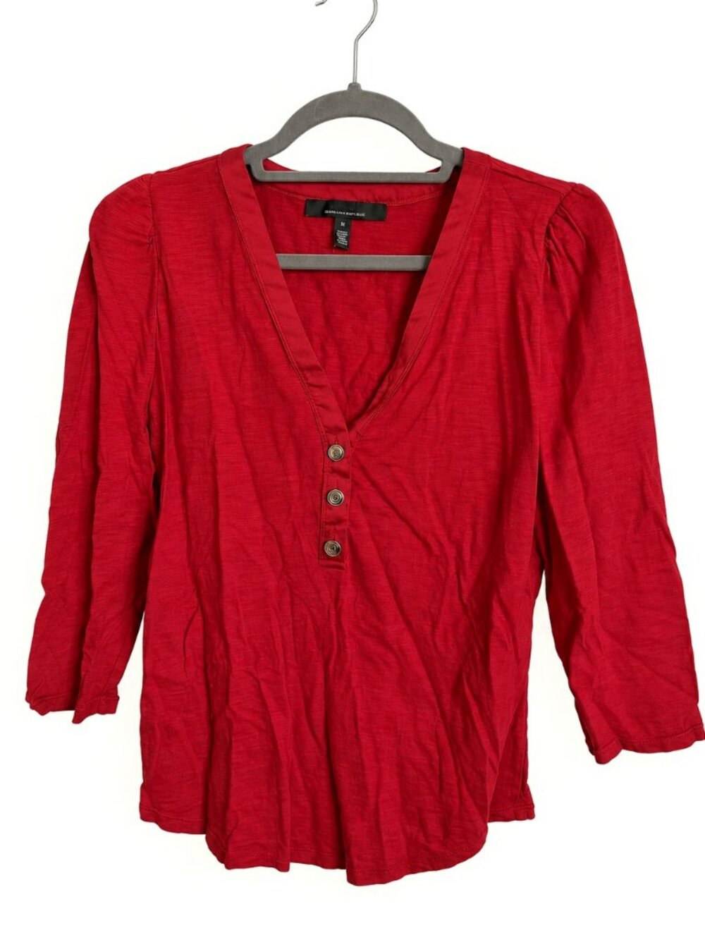 White House Black Market Red 3/4 Sleeve Henley Top M